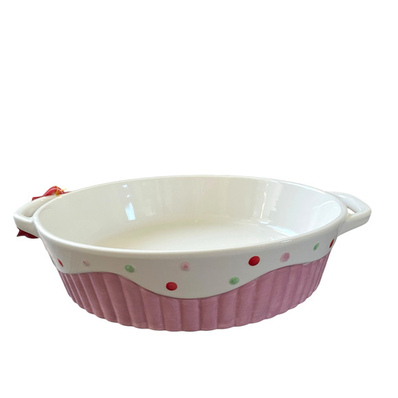 10 Strawberry Street PINK CUPCAKE Baking Dish Valentine Pie Plate New - Picture 5 of 10
